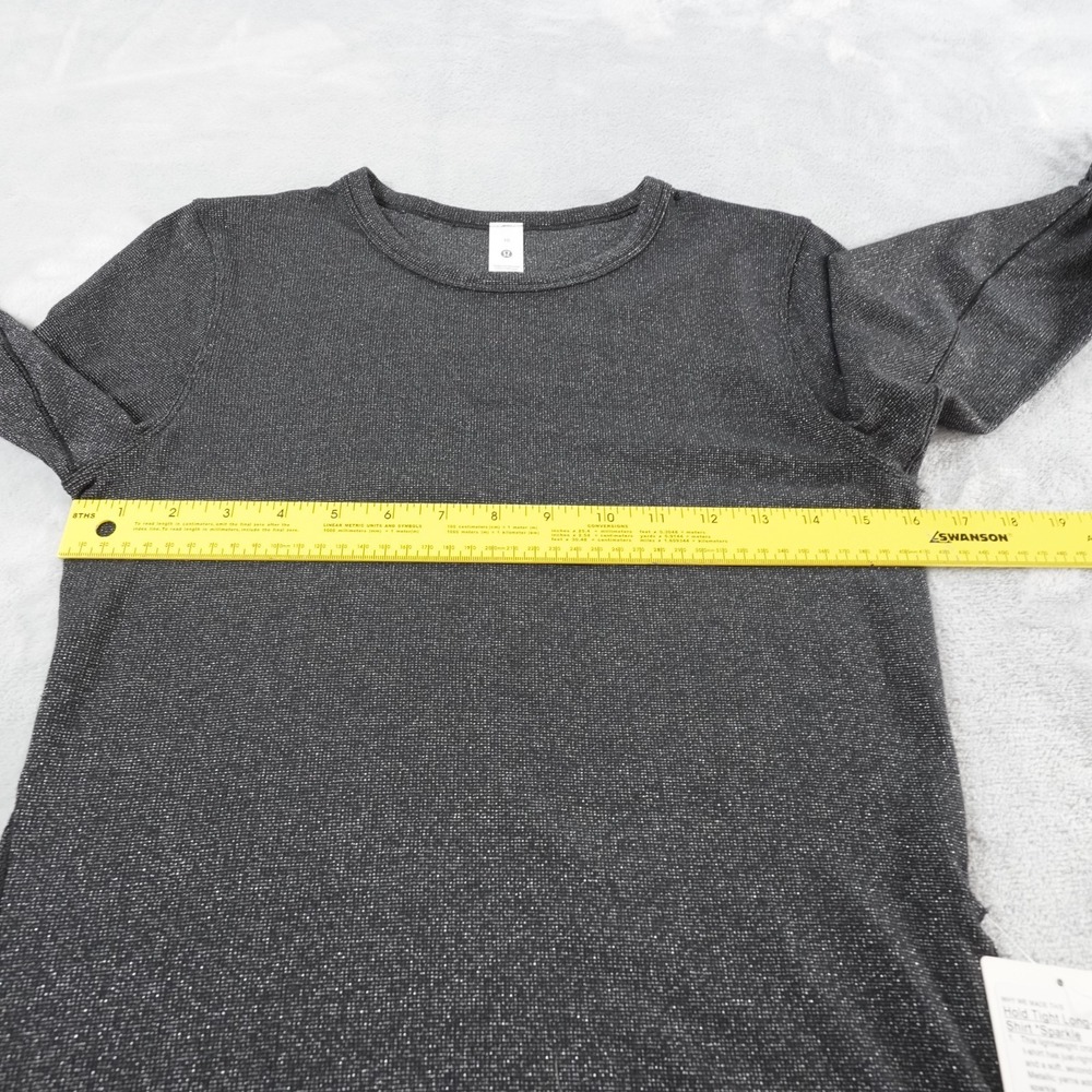 Lululemon Hold Tight Long Sleeve Shirt Womens 10 Black Silver Shimmer Stretch - Picture 6 of 11